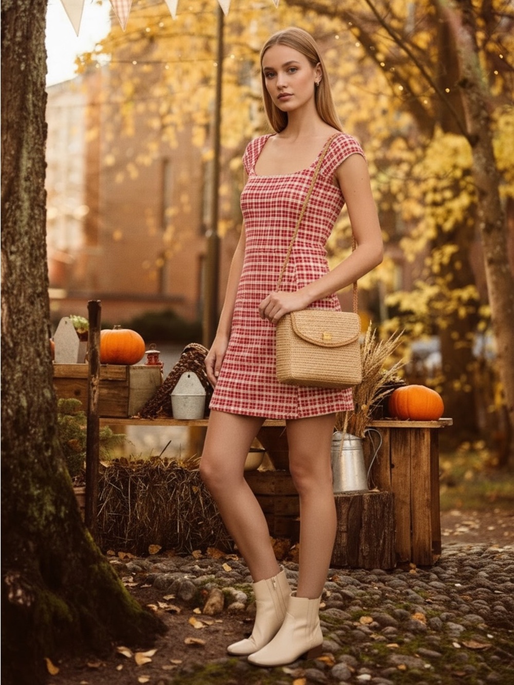NWT Reformation Xenia Knit Dress in Red Check Size Meidum